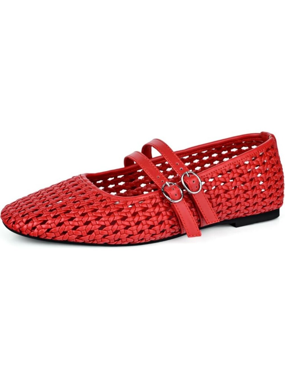 Woven Mary Jane Flats Women Square Toe Ballet Shoe